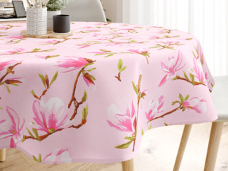 Pamut asztalterítő - rózsaszín mangóliák - kör alakú