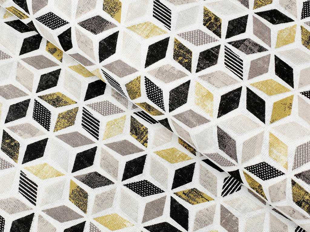 Dekoratív szövet VINTAGE - Mozaik mintás - aranyszínű