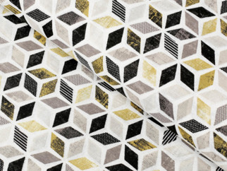 Dekoratív szövet VINTAGE - Mozaik mintás - aranyszínű - szél. 140 cm