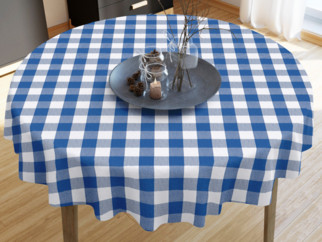 KANAFAS pamut asztalterítő - nagy kék-fehér kockás - kör alakú