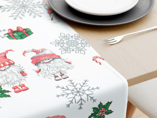 Karácsonyi pamut asztali futó - karácsonyi manók fehér alapon