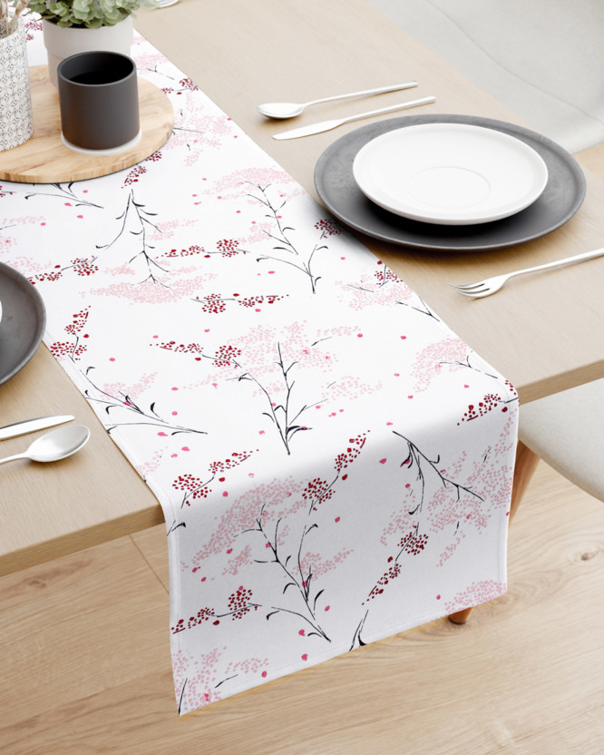 Pamut asztali futó - japán virágok fehér alapon