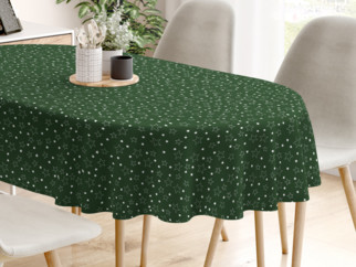 Karácsonyi pamut asztalterítő - fehér csillagok zöld alapon - ovális