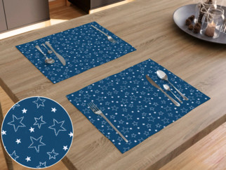 2 darabos karácsonyi pamut reggeliző alátét - fehér csillagok kék alapon