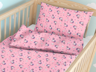 Gyermek pamut ágyneműhuzat kiságyba - cikkszám 995 egyszarvúak rózsaszín alapon