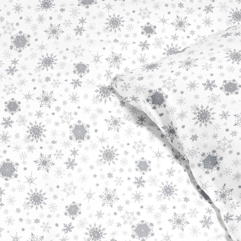 Exkluzív karácsonyi pamut ágyneműhuzat - ezüst hópihék fehér alapon