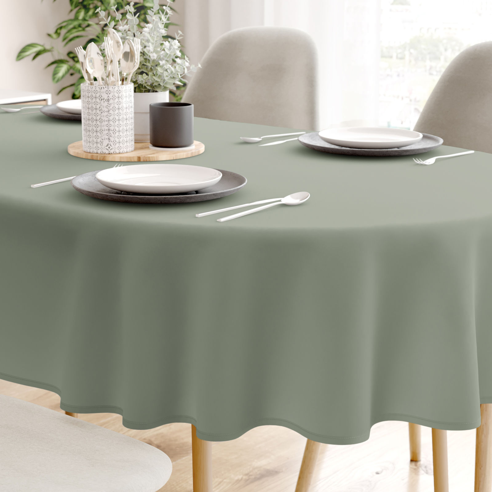 LONETA dekoratív asztalterítő - zsályaszínű - ovális