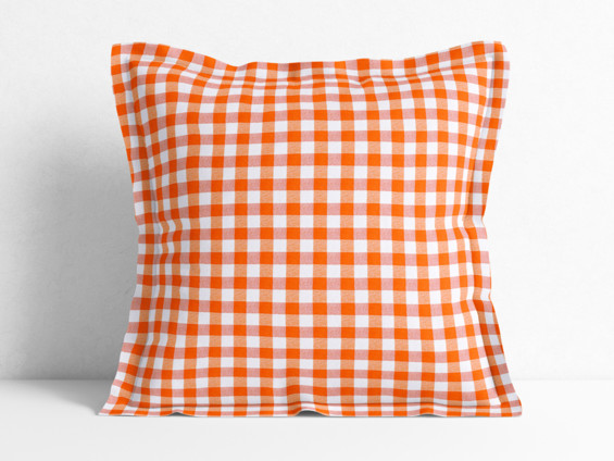 MENORCA dekoratív párnahuzat, dekoratív szegéllyel - narancssárga - fehér kockás