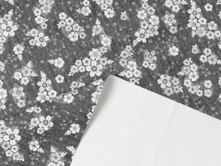 Textil hátoldalú pvc terítő - fehér virágok fekete alapon - méteráru 140 cm széles