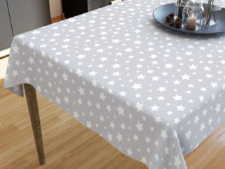 LONETA dekoratív asztalterítő - fehér csillagmintás szürke alapon