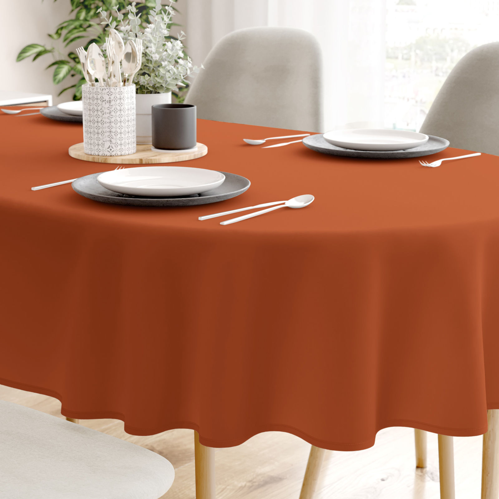 Pamut asztalterítő - tégla színű - ovális