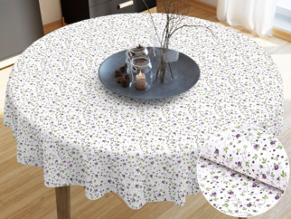 Pamut asztalterítő - lila rózsák fehér alapon - kör alakú