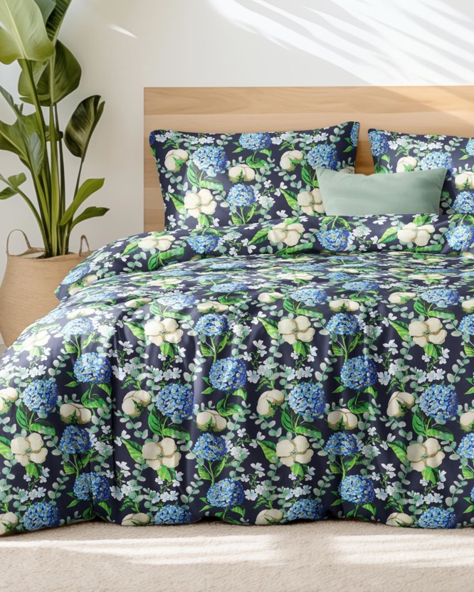 Pamut ágyneműhuzat - kék színű hortenzia virágok