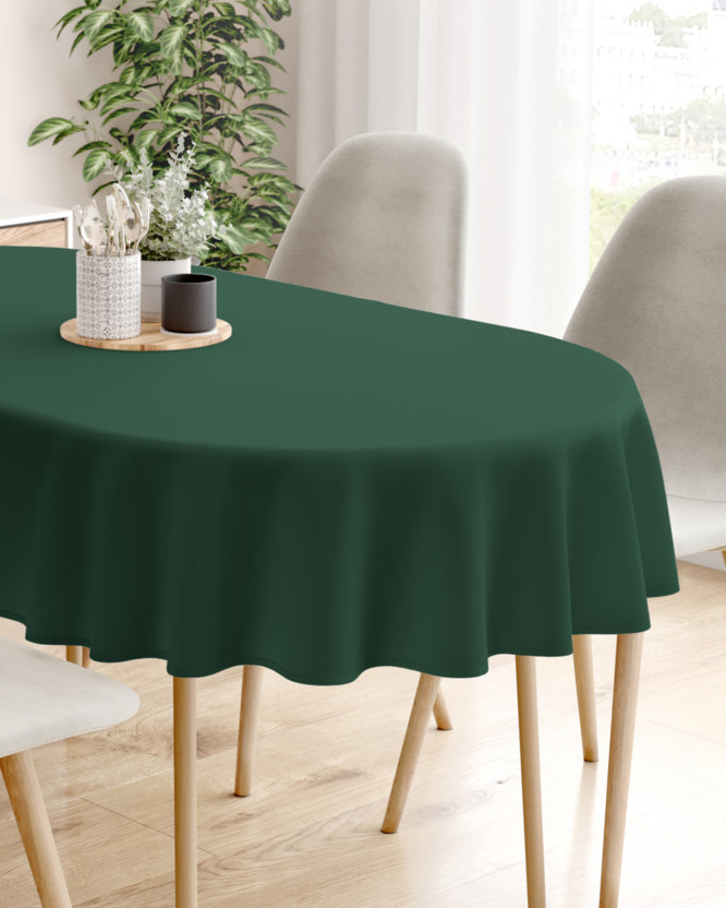 Pamut asztalterítő - sötétzöld - ovális