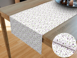 Pamut asztali futó - lila rószák fehér alapon