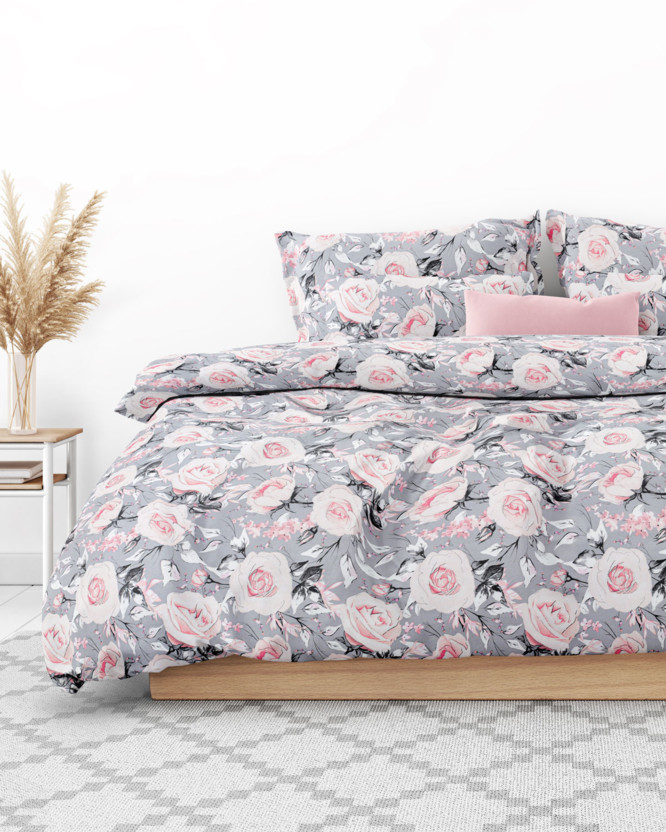 Pamut ágyneműhuzat - régi rózsaszín virágok