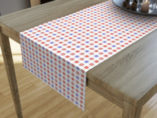 LONETA dekoratív asztali futó - szívecskék piros - kék kockás alapon