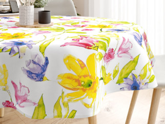Pamut asztalterítő - akvarell virágok - kör alakú